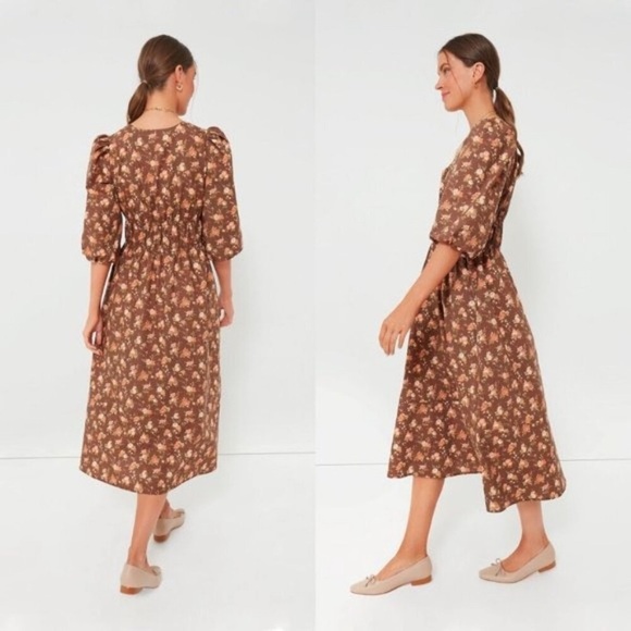 Tuckernuck Rosewood‎ Chintz Marlena Floral Brown Boho Midi Dress Size Small NWT - Picture 8 of 8